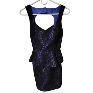 Gothic Lace Peplum Dress – Black & Purple Jodi Kristopher Mini – Size 5